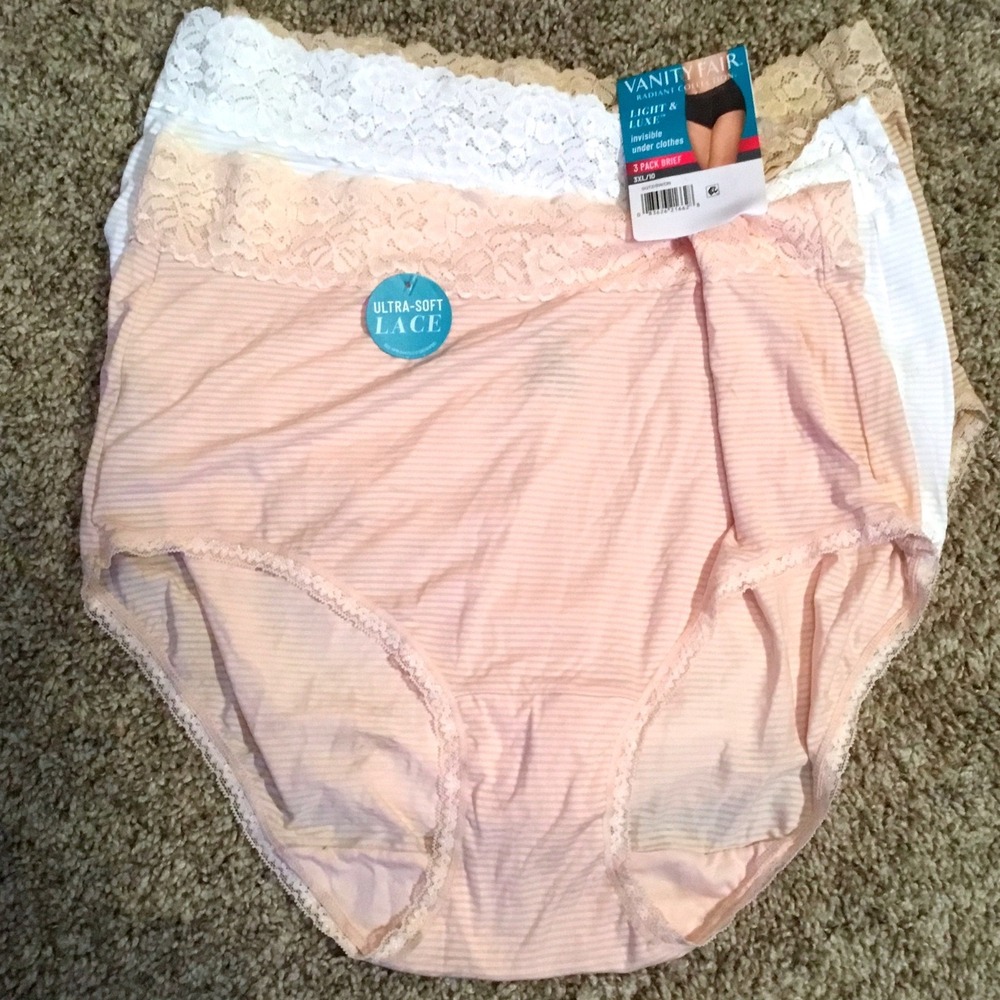 Vanity Fair Radiant Collection Light Luxe 3 Pack Brief Panties Lace Waist 3XL 10